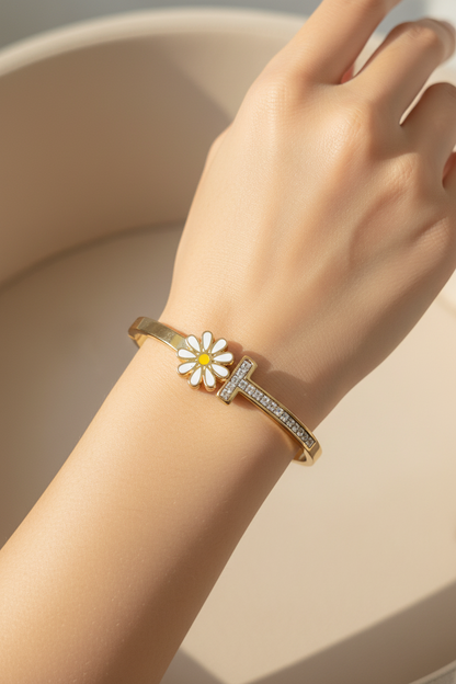 Daisy Cross Gold Plated Bangle