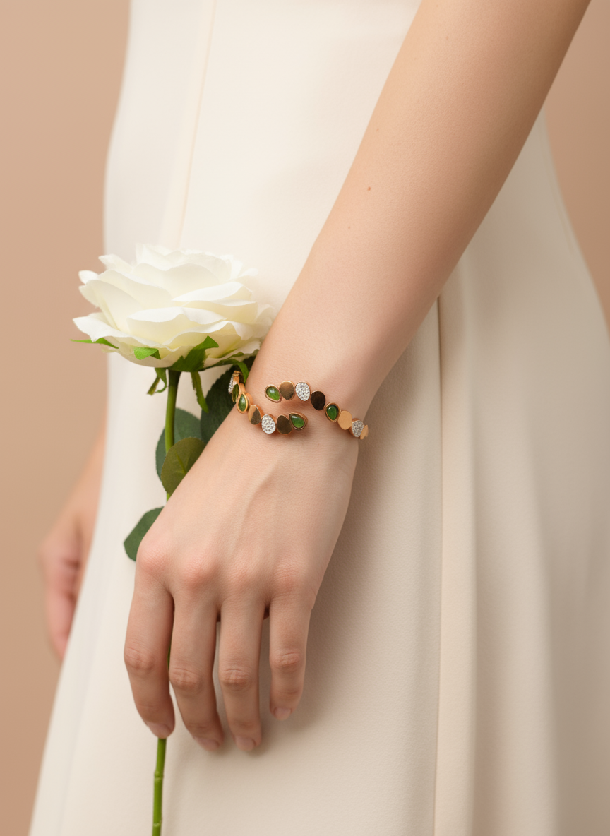 Rose Gold Bypass Cuff with Mixed Stones