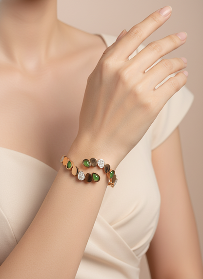 Rose Gold Bypass Cuff with Mixed Stones