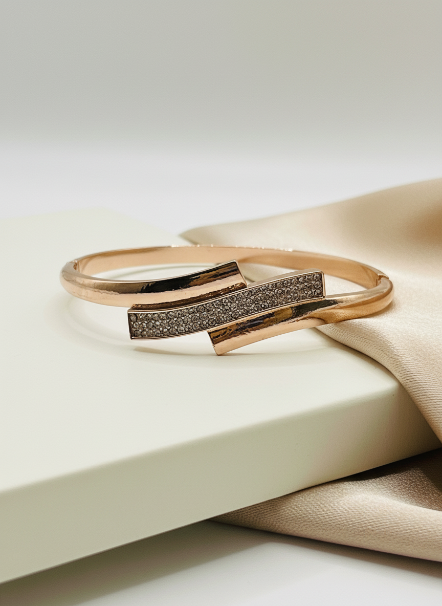 Pave Bar Bangle in Rose Gold
