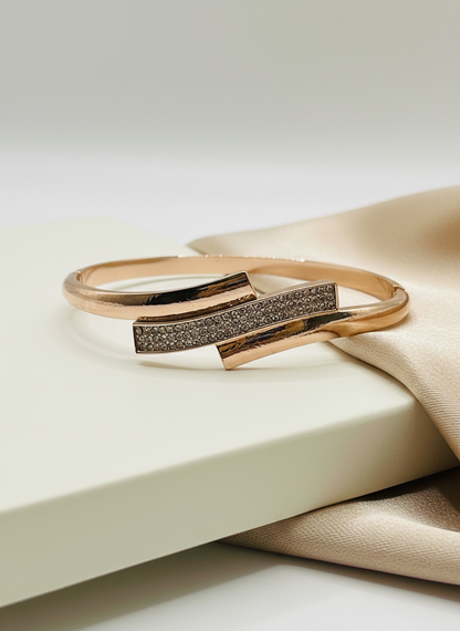 Pave Bar Bangle in Rose Gold