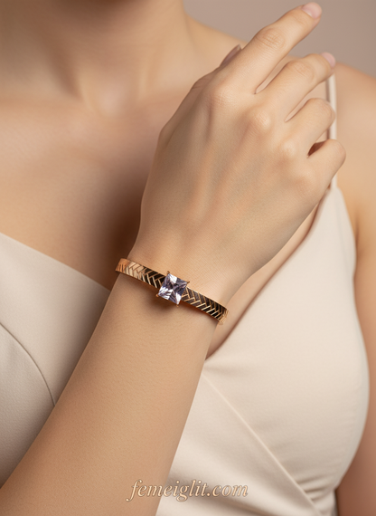 Herringbone Cuff  Bangle- Rose Gold