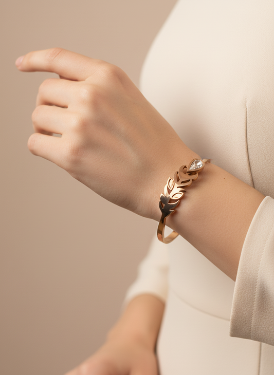 Delicate Rose Gold Leaf Wrap Bangle