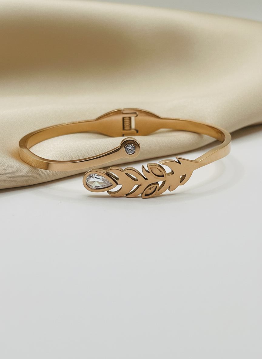 Delicate Rose Gold Leaf Wrap Bangle