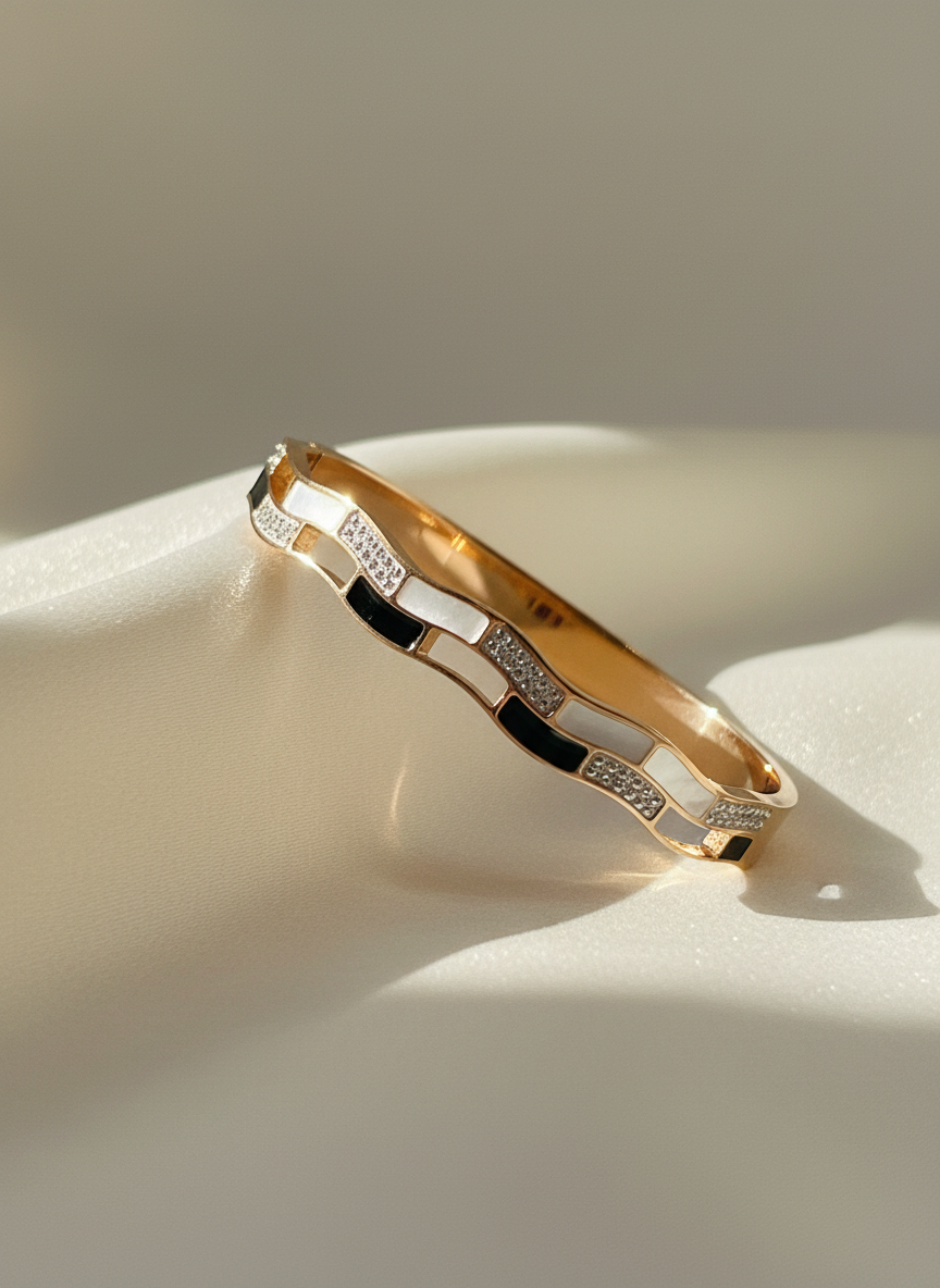 Rose Gold Enamel Block Bangle