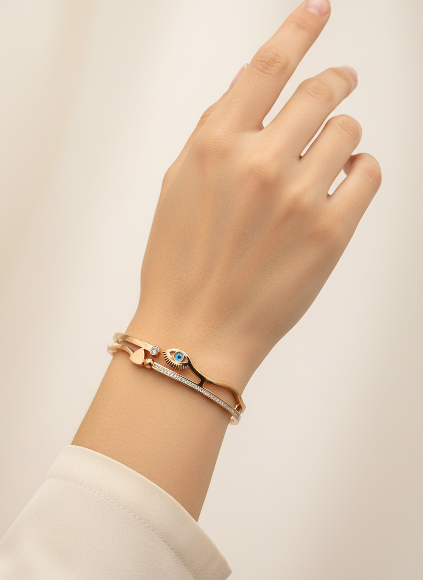Rose Gold Evil Eye Bangle