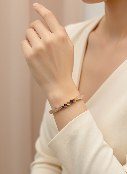 Rose Gold Rainbow Baguette bangle