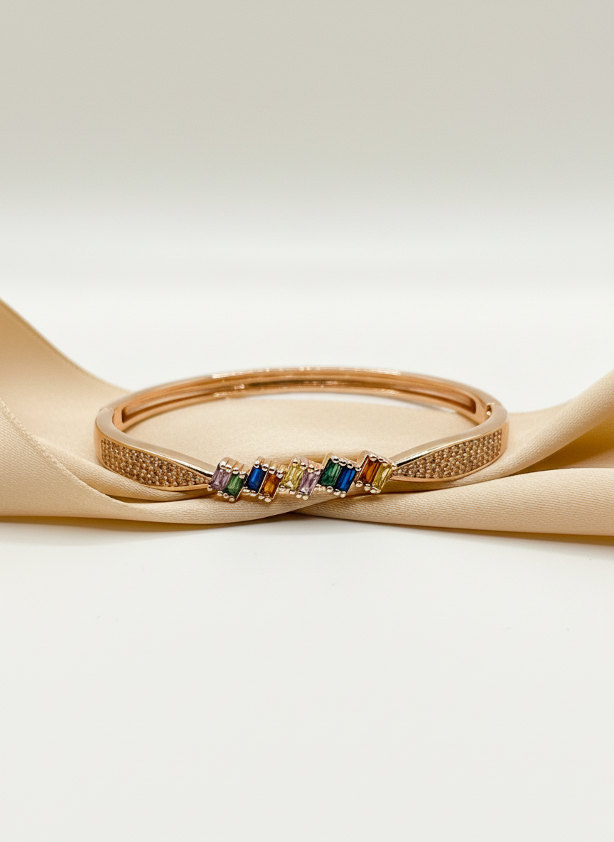 Rose Gold Rainbow Baguette bangle