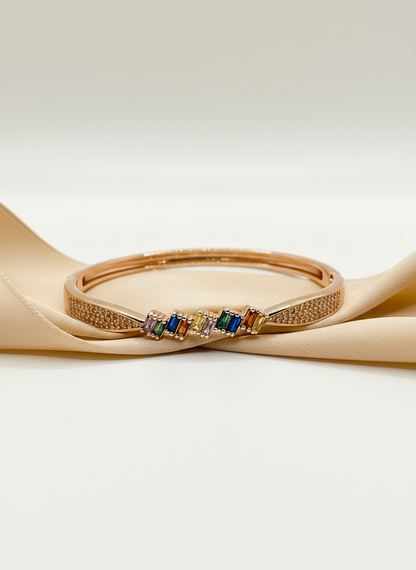 Rose Gold Rainbow Baguette bangle