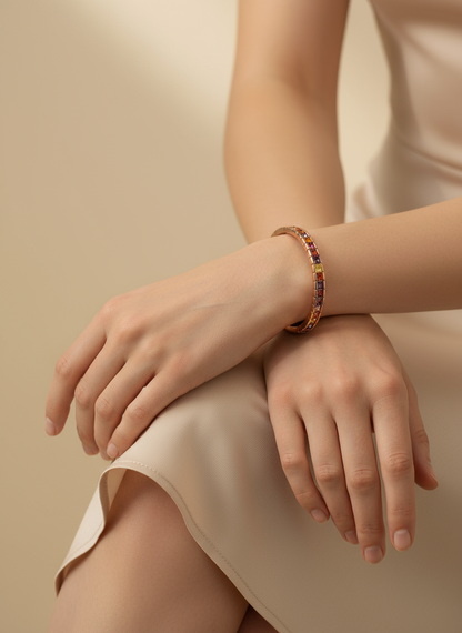 Rainbow Eternity Multi-Gem Rose Gold Bangle