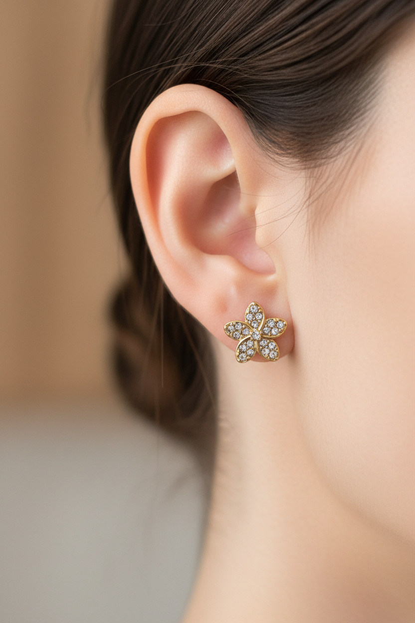 Crystal Pave Flower Stud Earrings