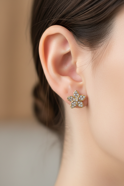Crystal Pave Flower Stud Earrings