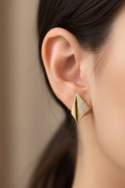Geometric Pave Diamond-Shape Stud Earrings