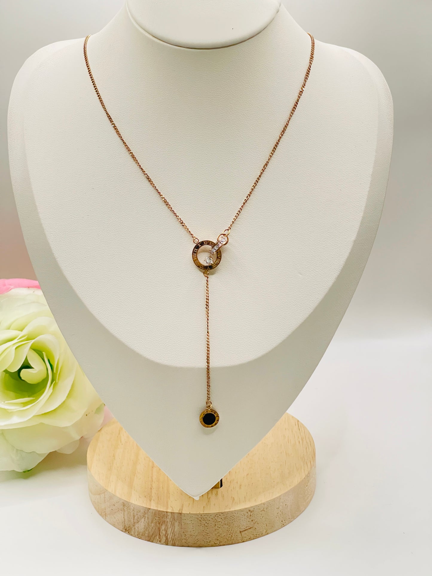Rose Gold Roman Numeral Y-Lariat