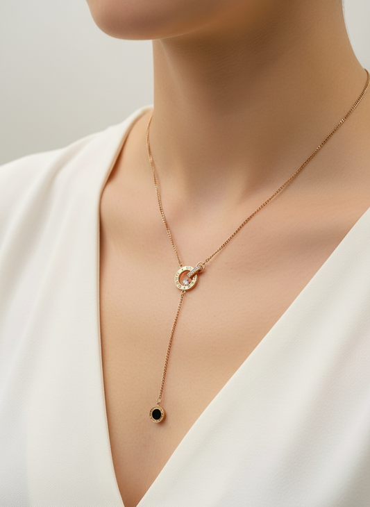 Rose Gold Roman Numeral Y-Lariat