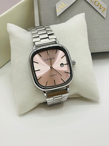 Casio Silver Square-Round Dial Link Watch