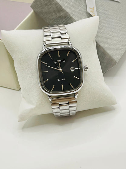 Casio Silver Square-Round Dial Link Watch