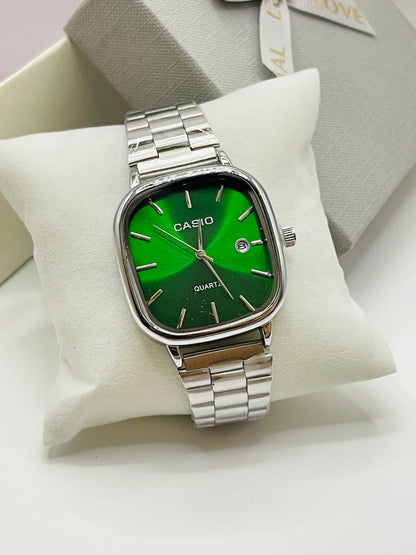 Casio Silver Square-Round Dial Link Watch