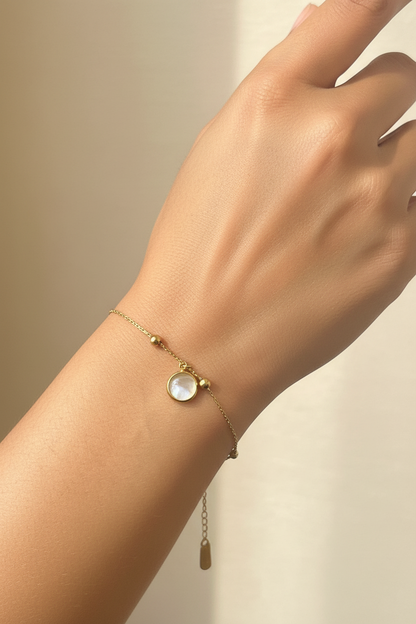 Gold Plated Moon Stone Charm Bracelet