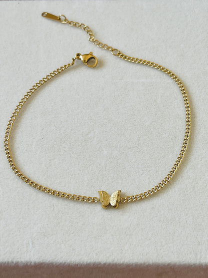 Gold Butterfly Curb Chain Anklet