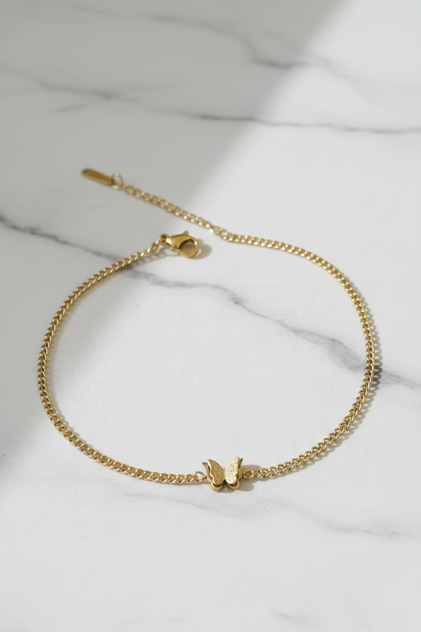 Gold Butterfly Curb Chain Anklet