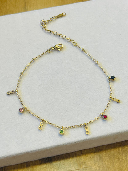 Infinity Charm Multicolour Crystal Anklet