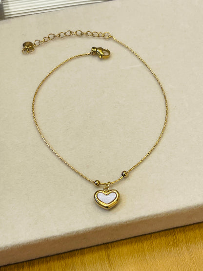 White Heart Charm Gold Anklet