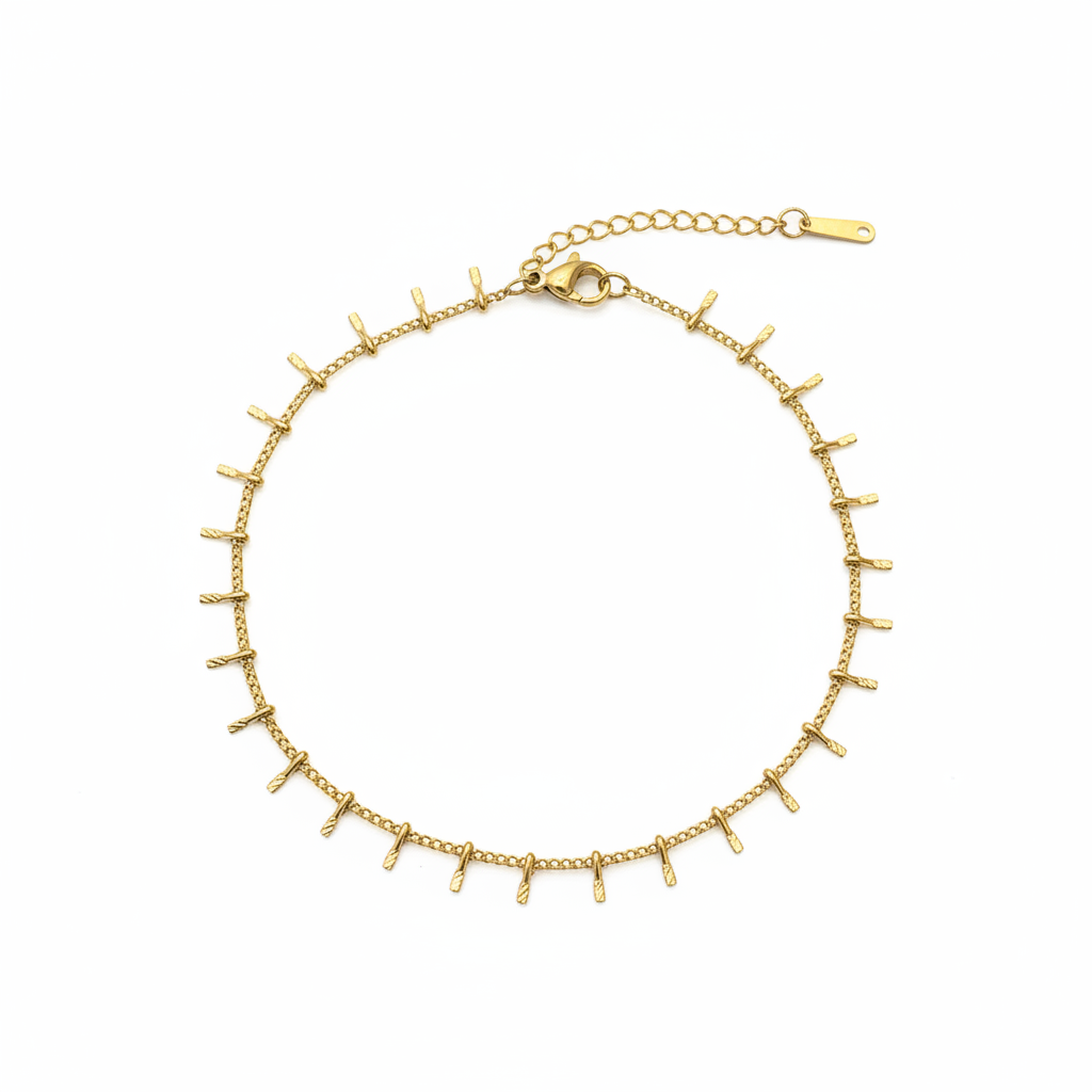 Gold Spike Fringe Textured Chain Anklet