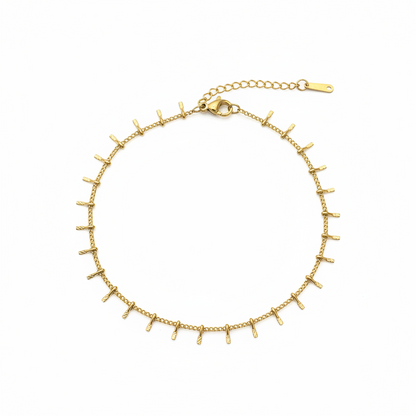 Gold Spike Fringe Textured Chain Anklet
