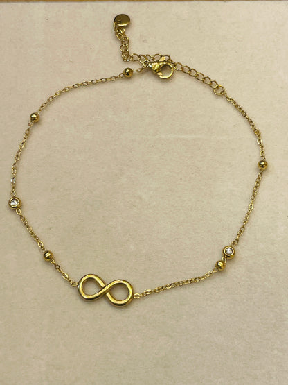 Gold Infinity Symbol Crystal  Anklet