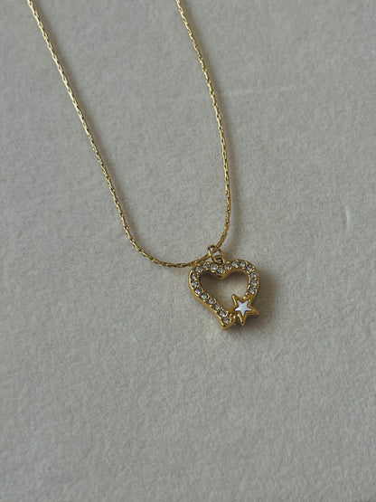 Crystal Heart & Star Pendant Necklace