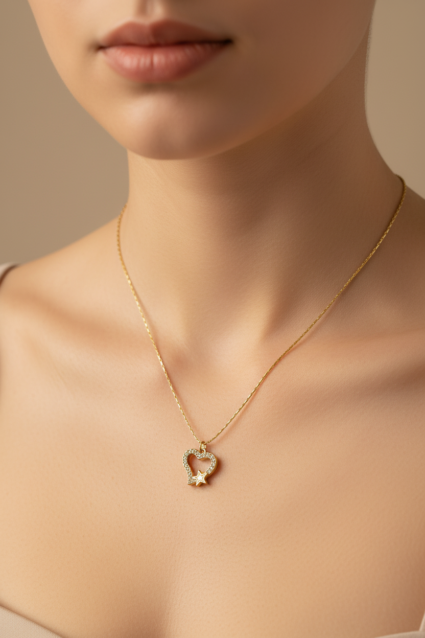 Crystal Heart & Star Pendant Necklace