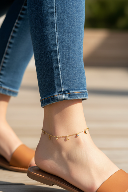Luna Crescent Charm Anklet