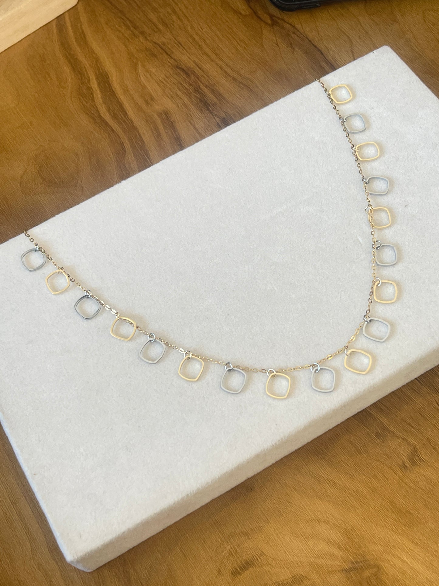Dual Tone Square Charm Chain Necklace
