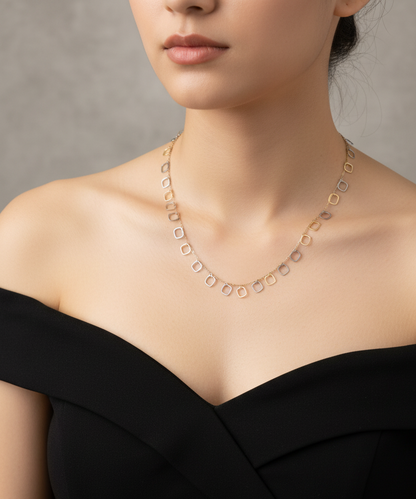 Dual Tone Square Charm Chain Necklace