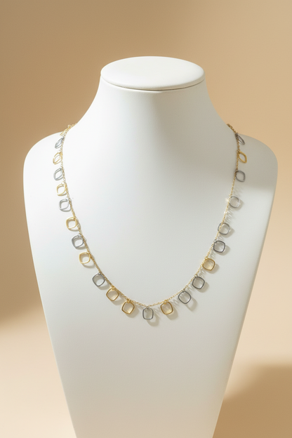 Dual Tone Square Charm Chain Necklace