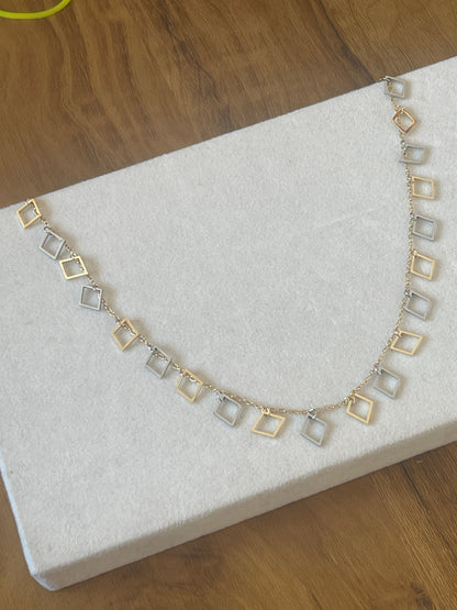 Dual Tone Square Charm Chain Necklace