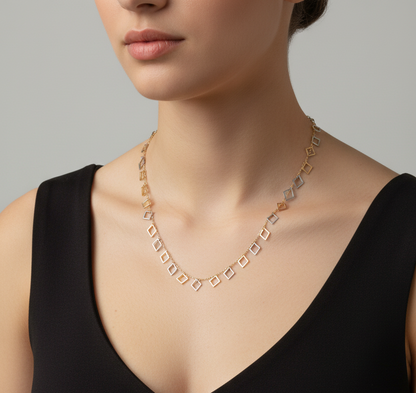 Dual Tone Square Charm Chain Necklace