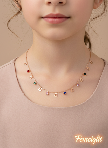 Rose Gold Multi-Color & Heart Dangle Necklace