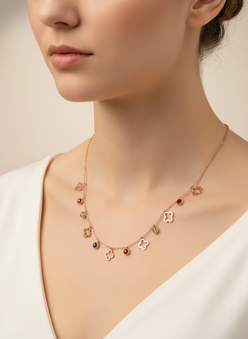 Dainty Clover Charm Rose Gold Necklace