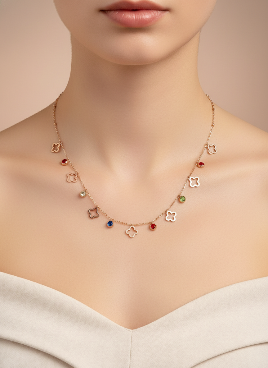 Dainty Clover Charm Rose Gold Necklace