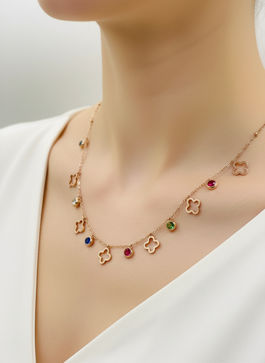 Dainty Clover Charm Rose Gold Necklace