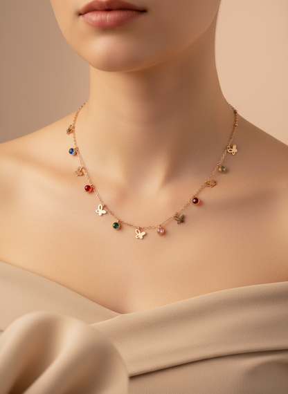 Rose Gold Multi-Color Butterfly Choker Necklace