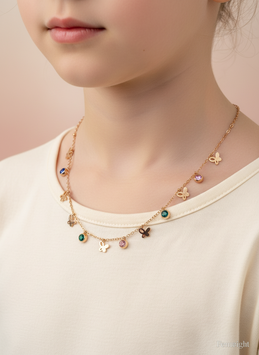 Rose Gold Multi-Color Butterfly Choker Necklace