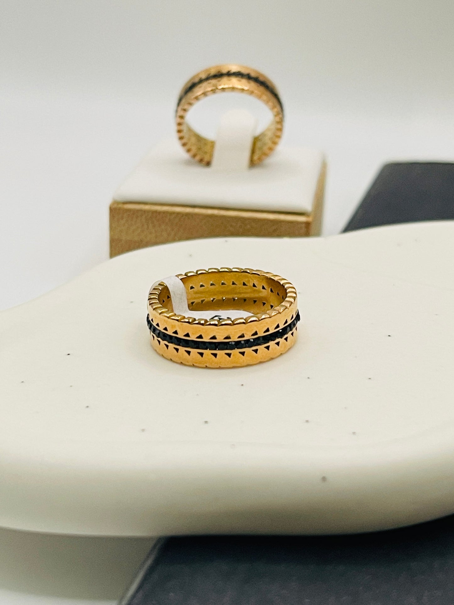 Rose Gold Textured Black Stripe Ring