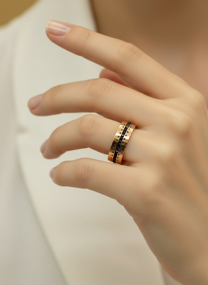 Rose Gold Textured Black Stripe Ring