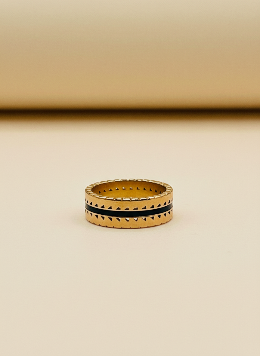 Rose Gold Textured Black Stripe Ring