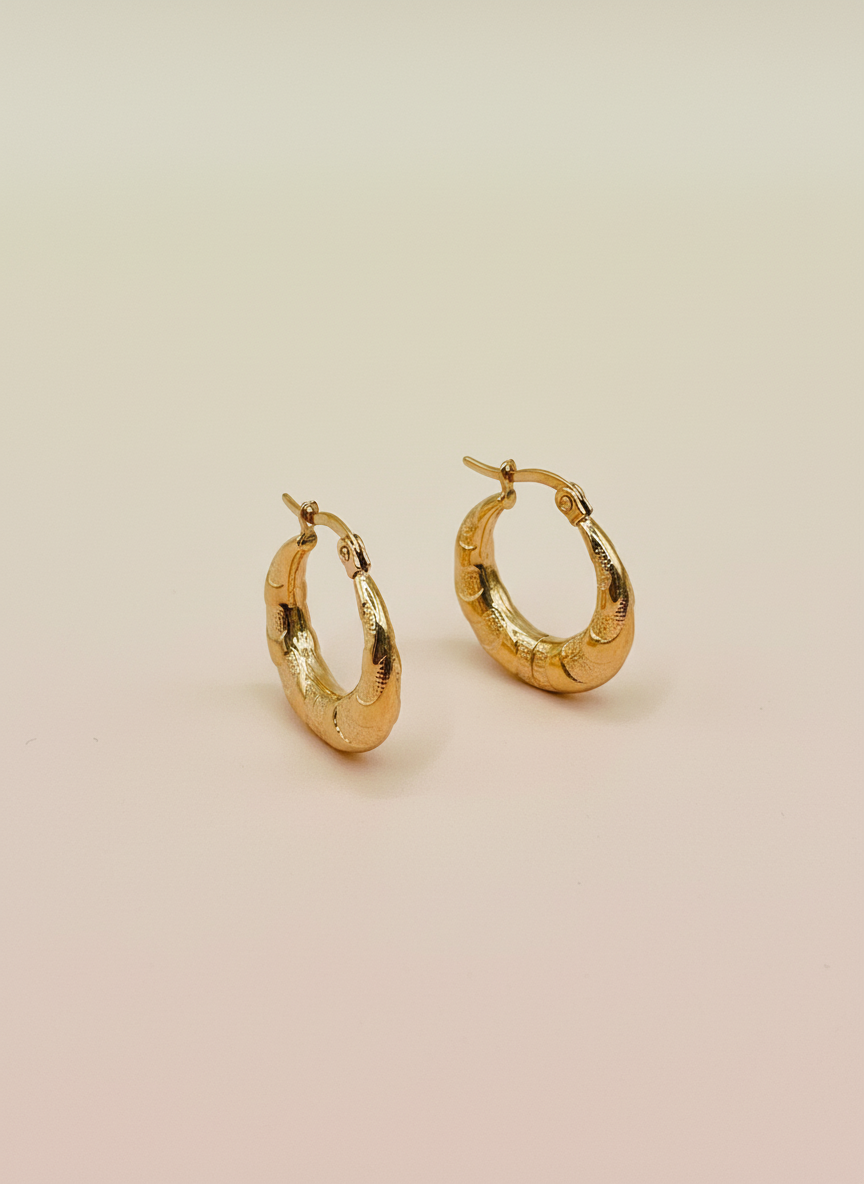 Rose Gold Small Textured Bamboo Hoop Earrings