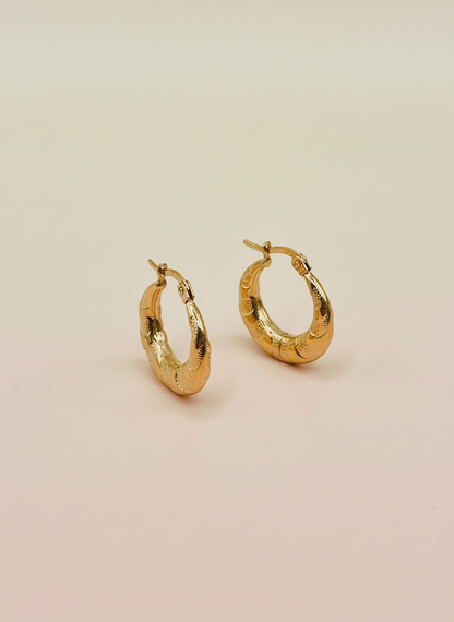 Rose Gold Small Textured Bamboo Hoop Earrings