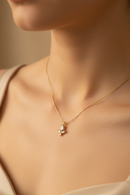White Tulip Crystal Pendant Necklace